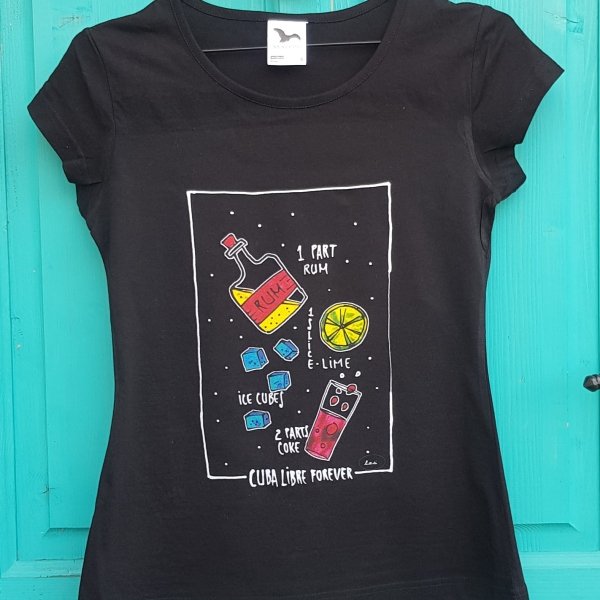 Cuba Libre, rețeta de cocktail – tricou negru de damă