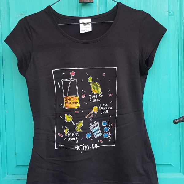 Mojito, rețeta de cocktail – tricou negru de damă
