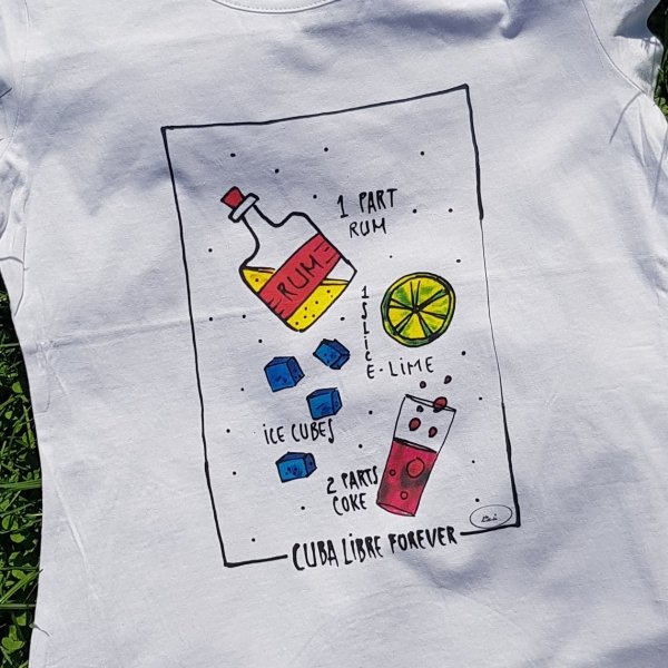 Cuba Libre, rețeta de cocktail – tricou alb de damă