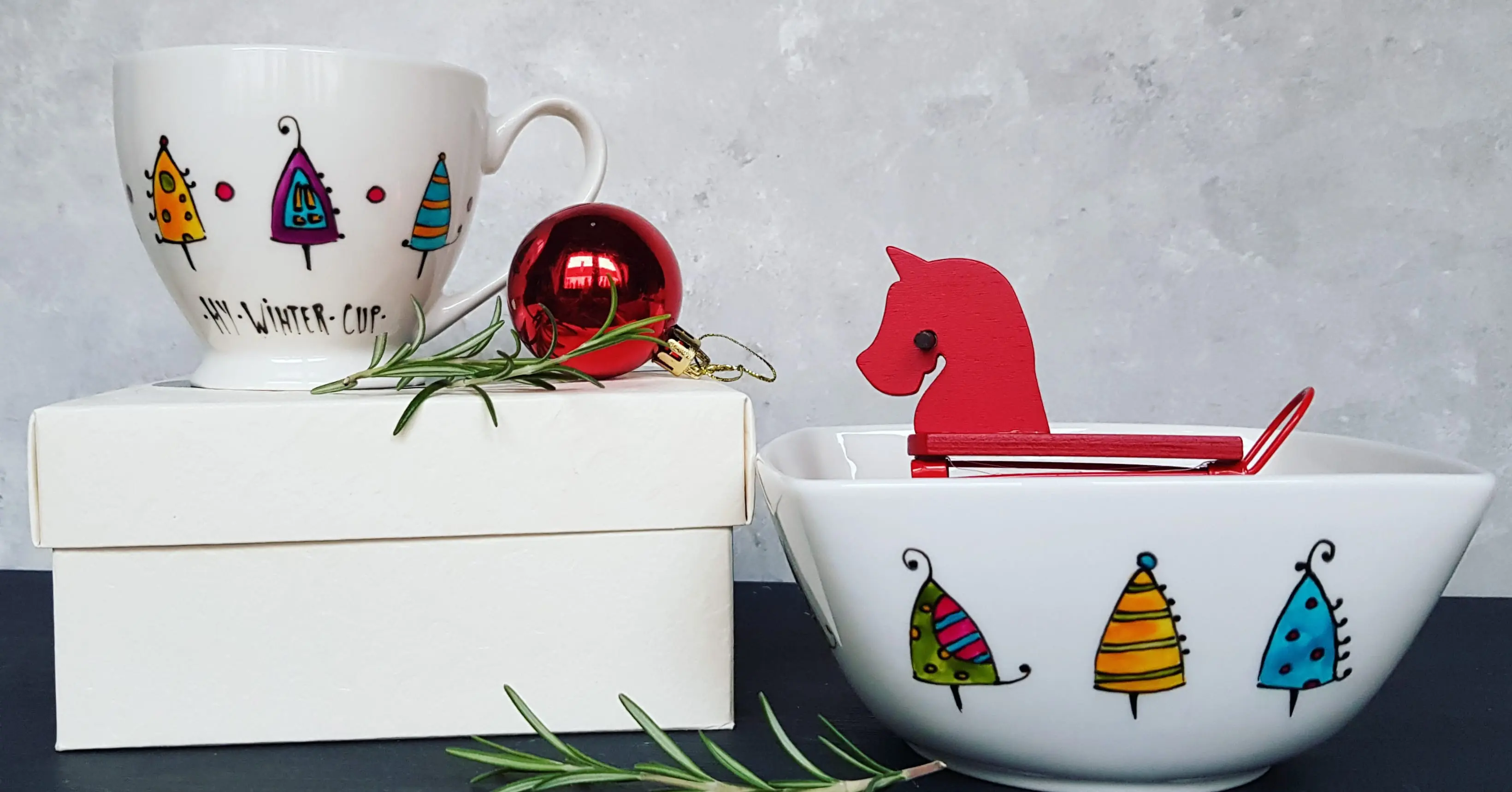 Blue Winter Set, Hand-Painted Mug and Bowl - Image 5