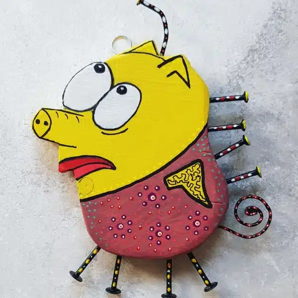 "Yes, I am the flying kind", porcușor din lemn, pictat