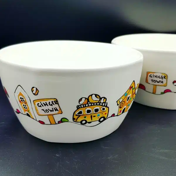 "Happy Ginger Town", set de două boluri gemene, pictate manual