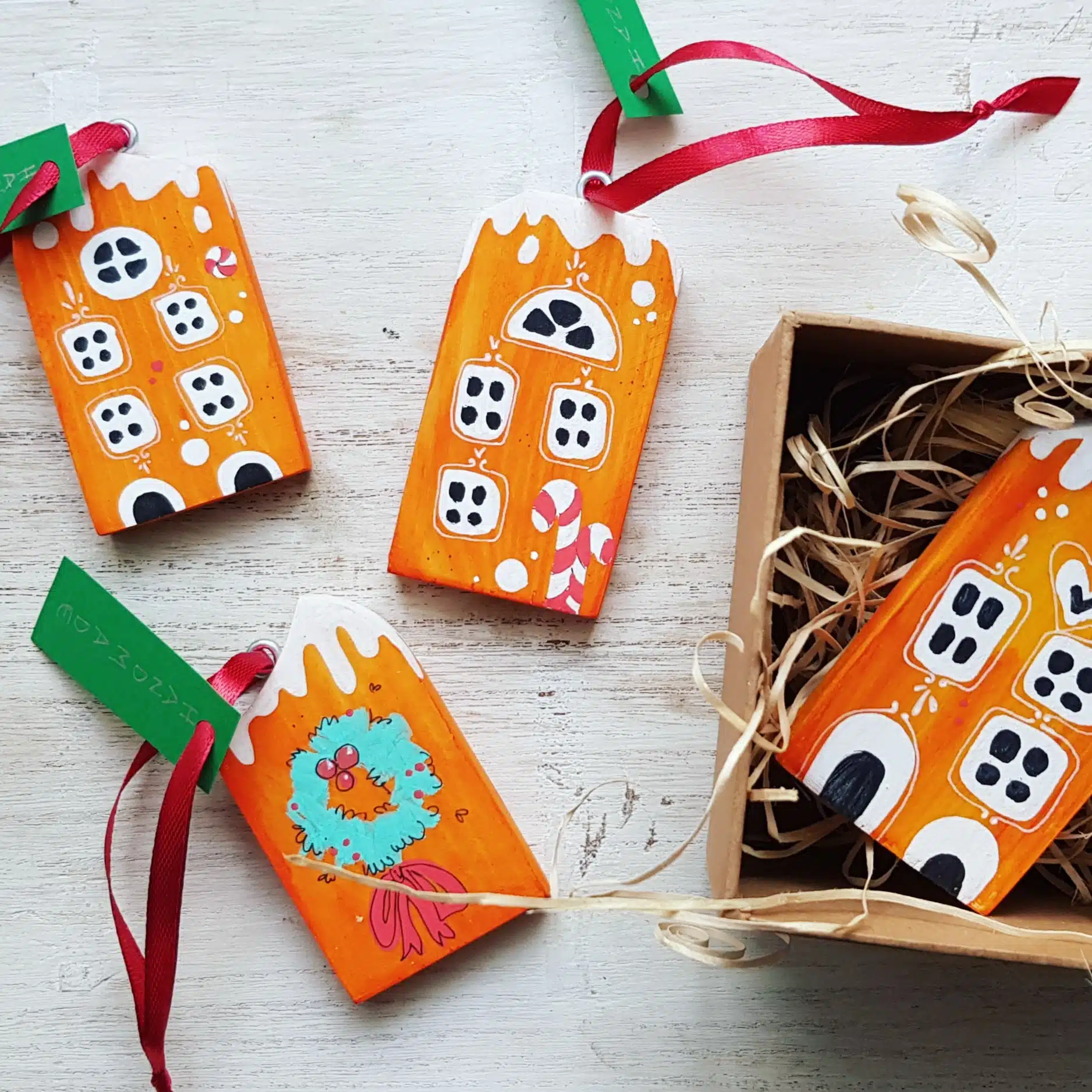 «Vino caliente y pan de jengibre» - juego de adornos de Navidad hechos a mano - Imagen 3