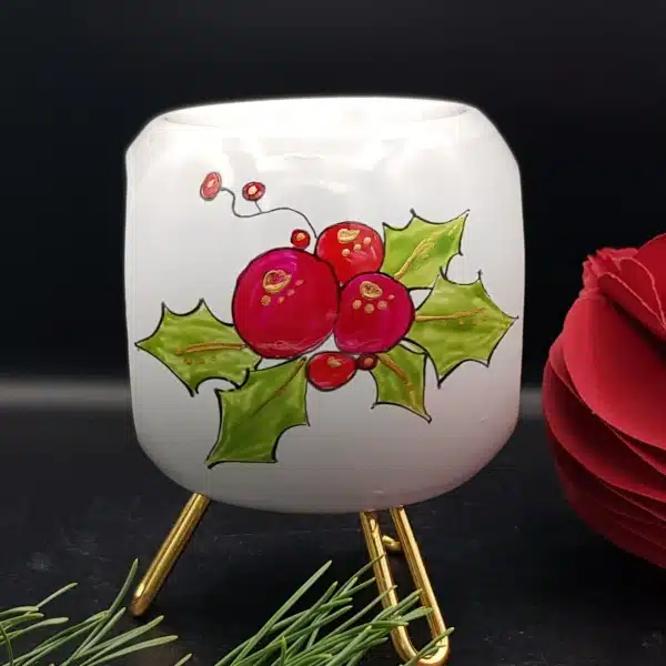Tablou cu ilex – lămpiță de aromaterapie pictată manual
