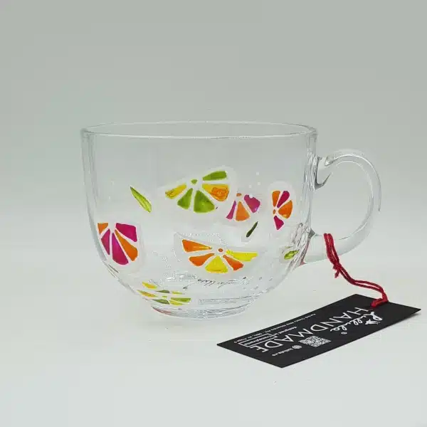 Happy - cană din sticlă pictată manual
